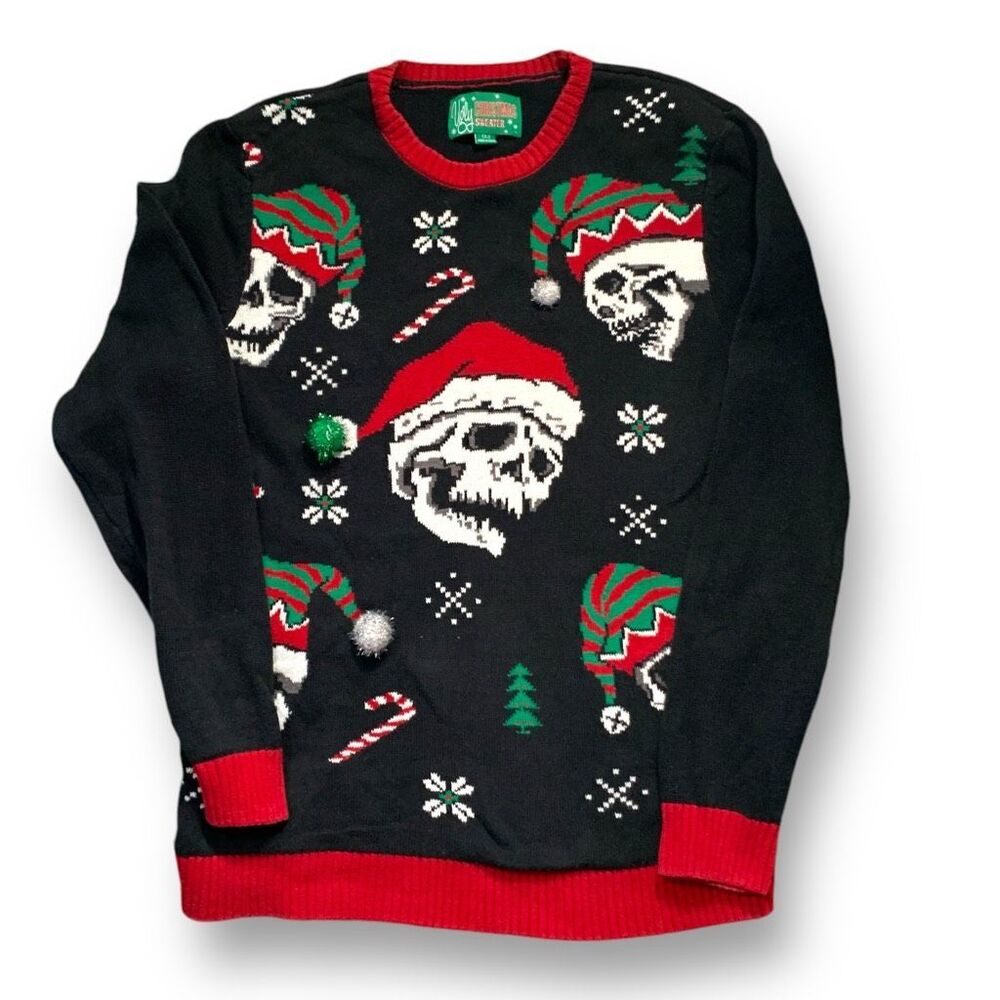 Ugly Christmas Sweater Black and Red Skull Design - Picture 9 of 10